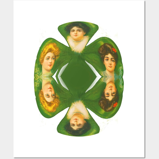 The green clover girls. girls faces, romantic vintage painting Wall Art by Marccelus